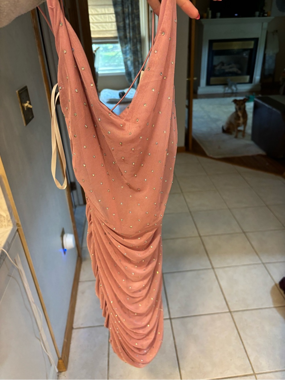 Windsor Dusty Rose One-Shoulder Ruched Dress with Crystal Accents